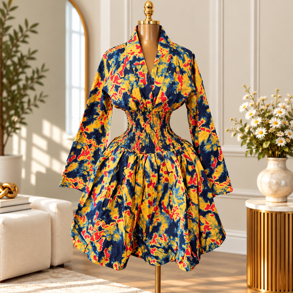 ASHANTI ANKARA KIMONO SMOKED DRESS
