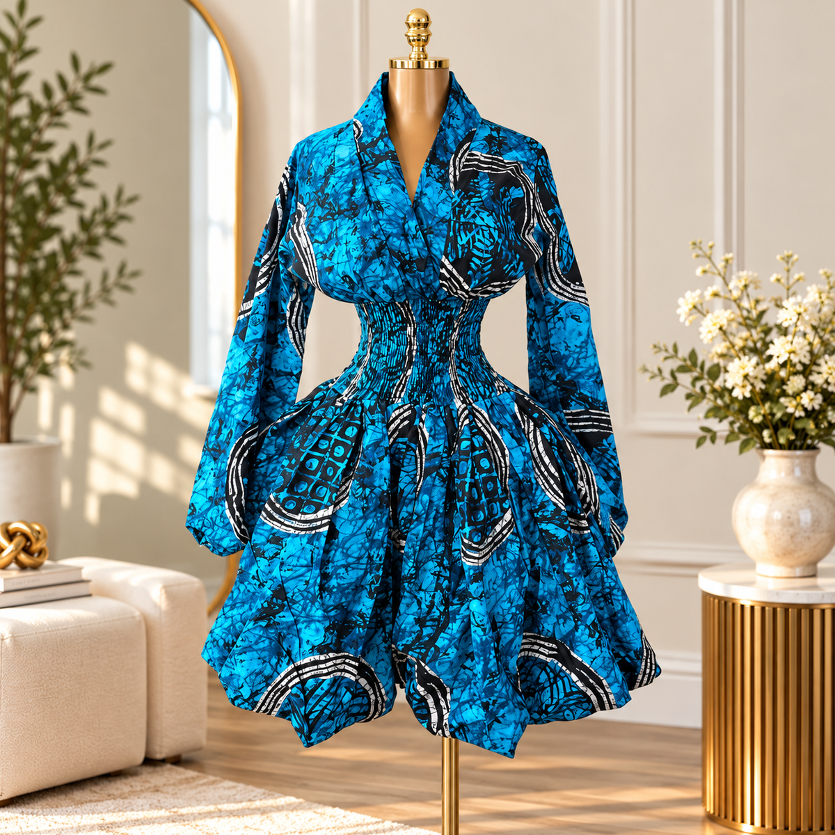 ASHANTI ANKARA KIMONO SMOKED DRESS