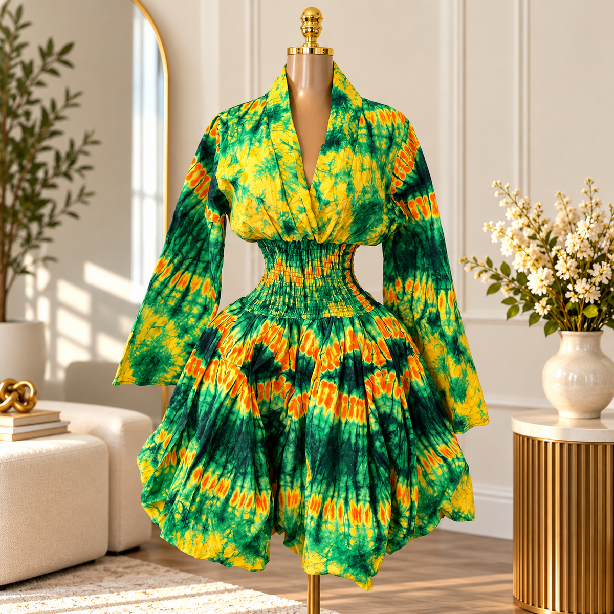 ASHANTI ANKARA KIMONO SMOKED DRESS