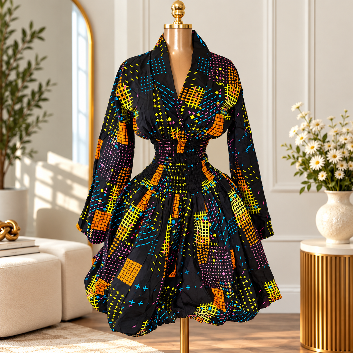 ASHANTI ANKARA KIMONO SMOKED DRESS