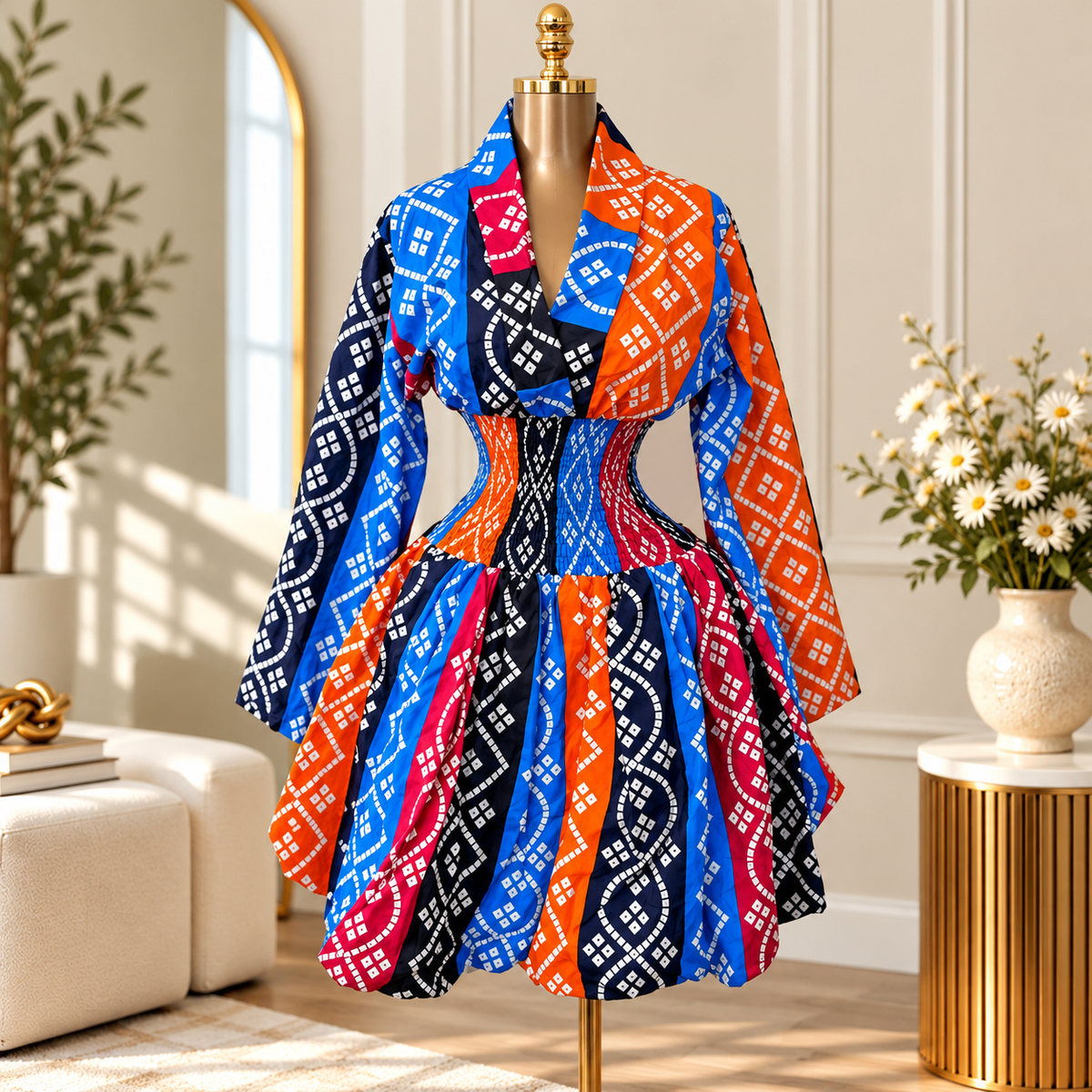 ASHANTI ANKARA KIMONO SMOKED DRESS