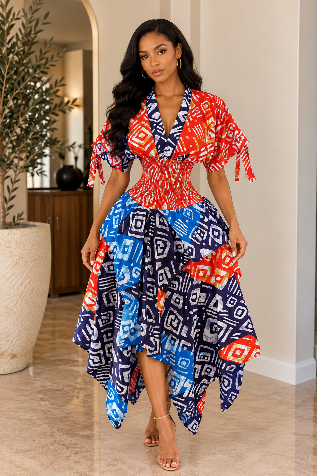 LOLA HANDKERCHIEF SKIRT DRESS WITH SHORT SLEEVES