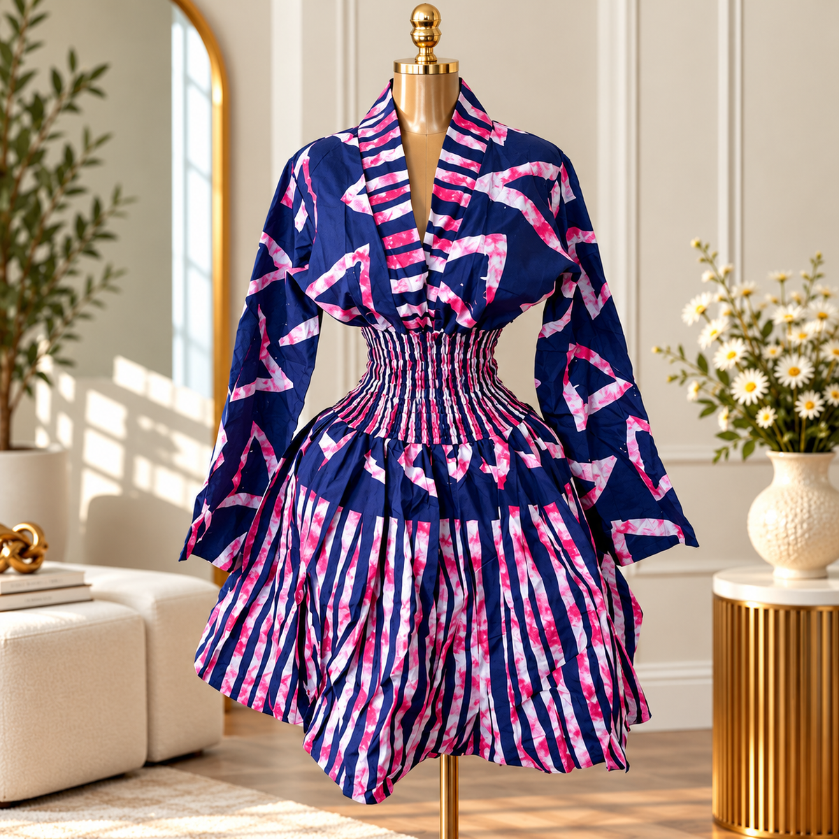 ASHANTI ANKARA KIMONO SMOKED DRESS
