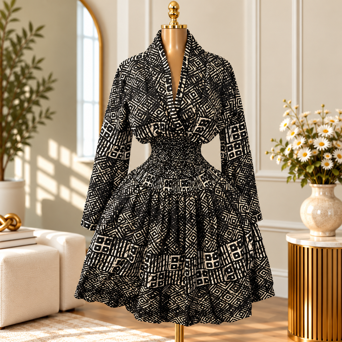 ASHANTI ANKARA KIMONO SMOKED DRESS