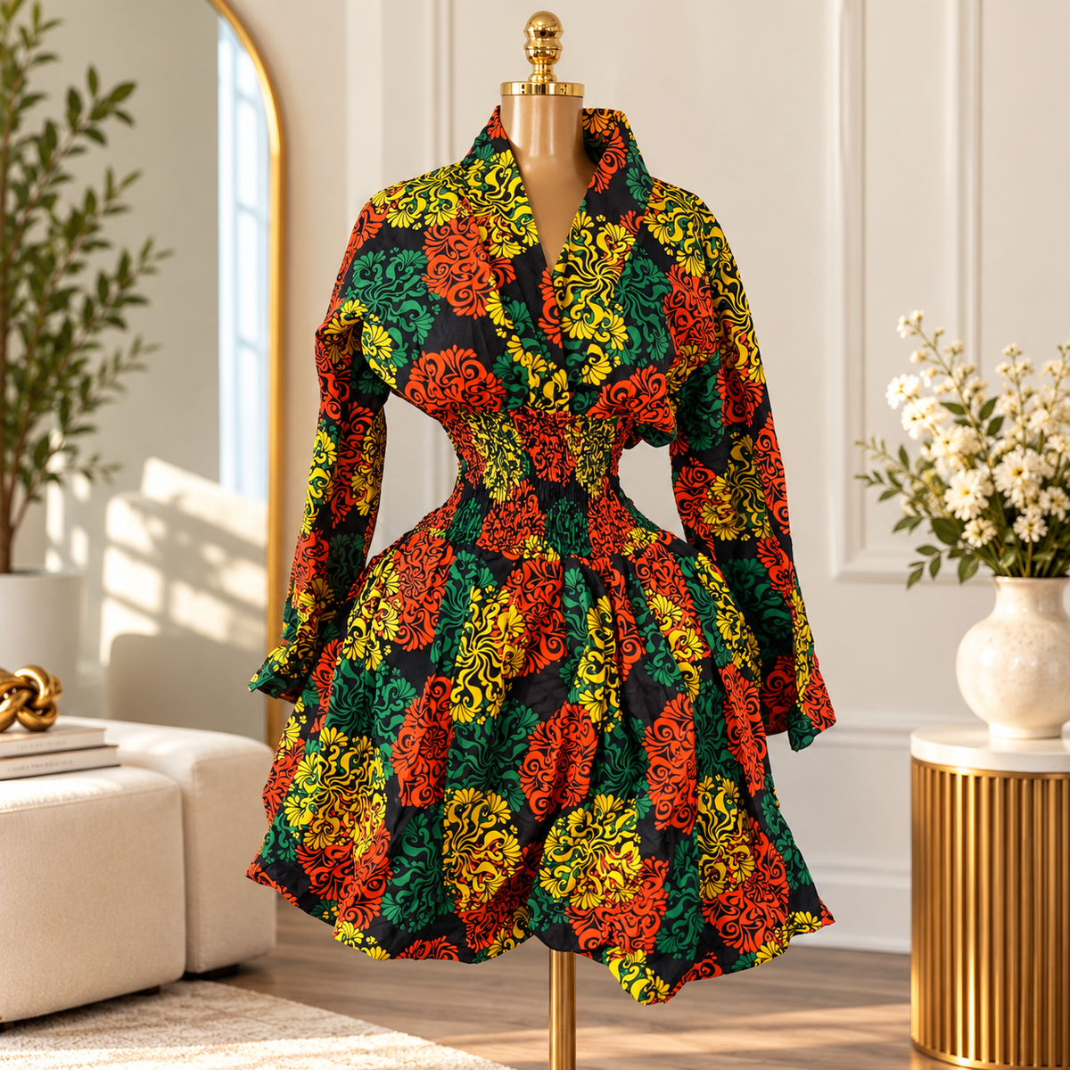 ASHANTI ANKARA KIMONO SMOKED DRESS