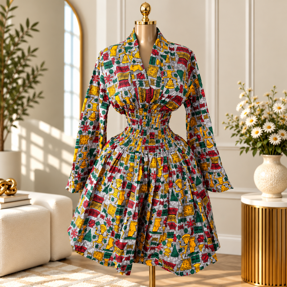 ASHANTI ANKARA KIMONO SMOKED DRESS