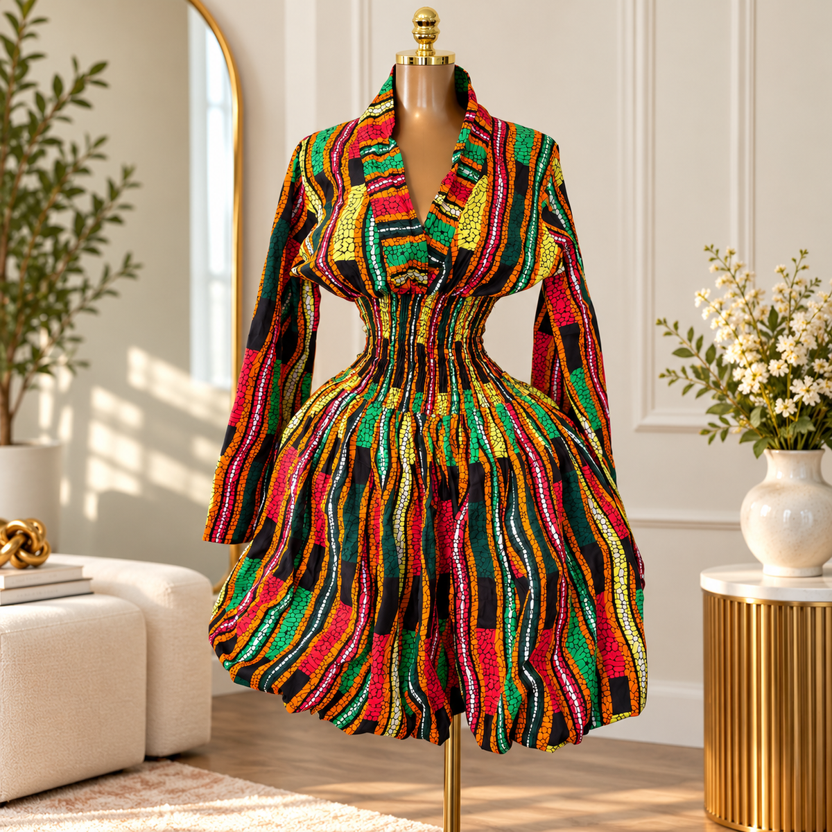 ASHANTI ANKARA KIMONO SMOKED DRESS