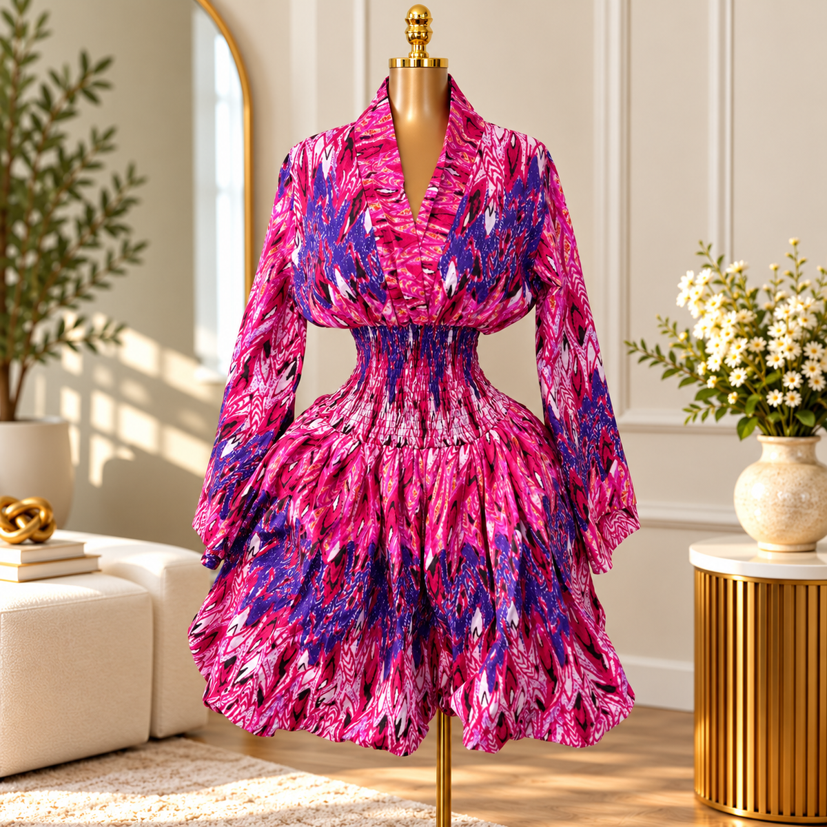 ASHANTI ANKARA KIMONO SMOKED DRESS