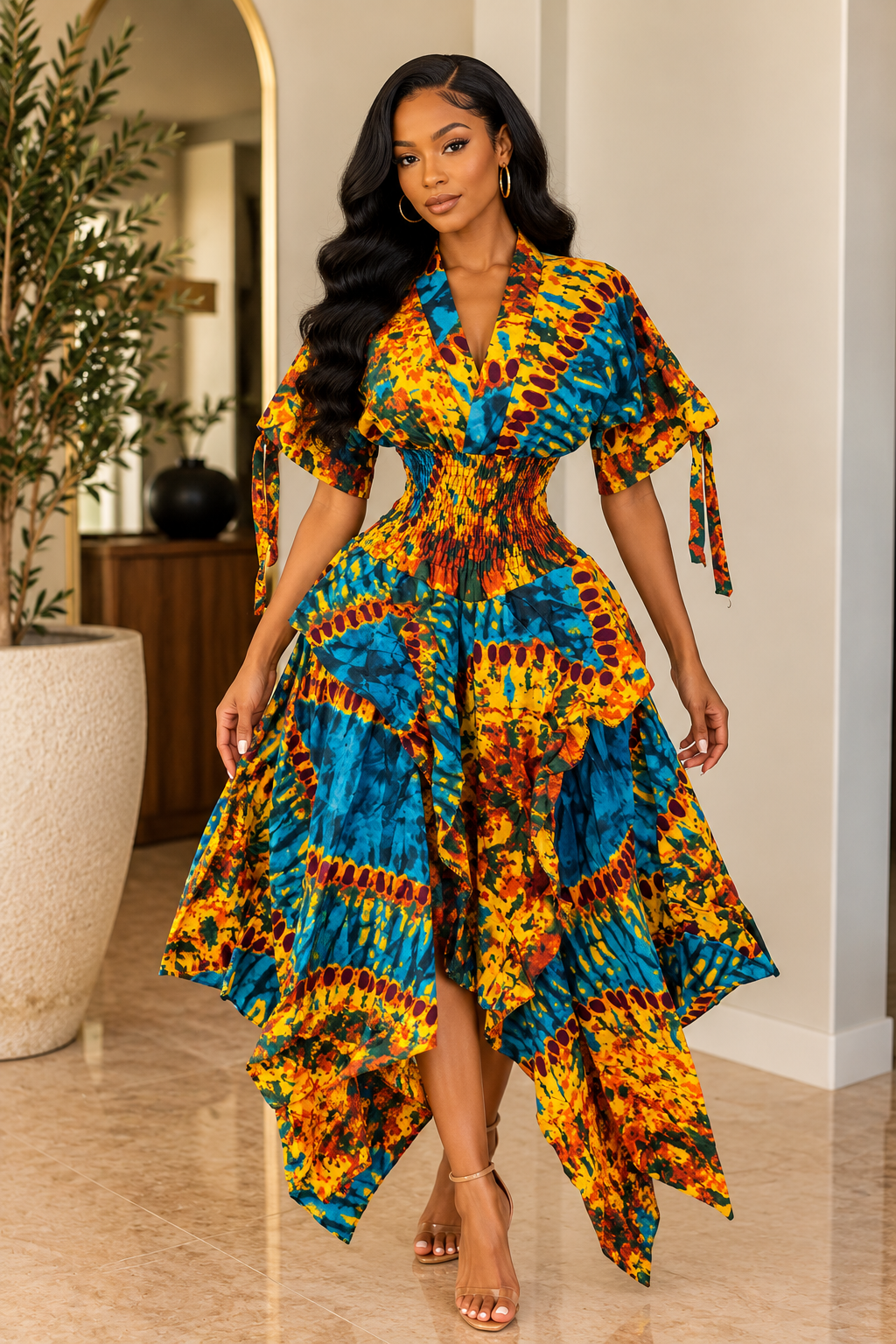 LOLA HANDKERCHIEF SKIRT DRESS WITH SHORT SLEEVES