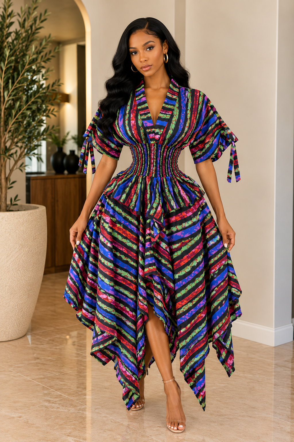 LOLA HANDKERCHIEF SKIRT DRESS WITH SHORT SLEEVES